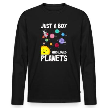 Just A Boy Who Loves Planets Solar System - Men's Premium Organic Long Sleeve Shirt - black - Front - Nico (187cm)