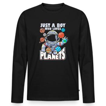 Just A Boy Who Loves Planets Solar System - Men's Premium Organic Long Sleeve Shirt - black - Front - Nico (187cm)