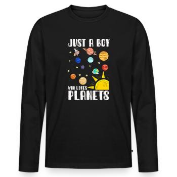 Nur ein Junge, der das Sonnensystem der Planeten liebt - Männer Premium Bio Langarmshirt - Schwarz - Vorne - Nico (187cm)