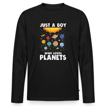 Nur ein Junge, der das Sonnensystem der Planeten liebt - Männer Premium Bio Langarmshirt - Schwarz - Vorne - Nico (187cm)