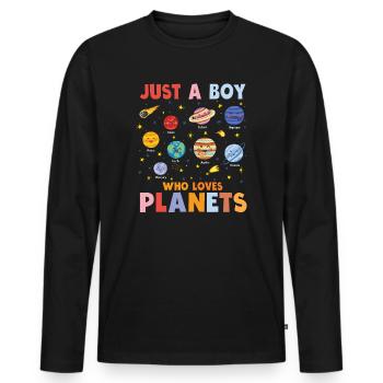 Just A Boy Who Loves Planets Solar System - Men's Premium Organic Long Sleeve Shirt - black - Front - Nico (187cm)