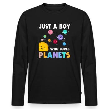 Just A Boy Who Loves Planets Solar System - Men's Premium Organic Long Sleeve Shirt - black - Front - Nico (187cm)