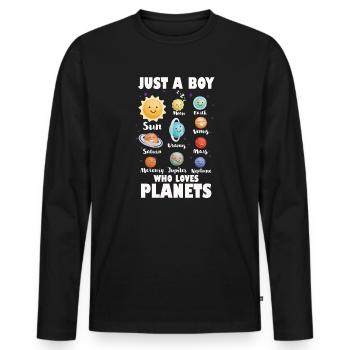 Just A Boy Who Loves Planets Solar System - Men's Premium Organic Long Sleeve Shirt - black - Front - Nico (187cm)