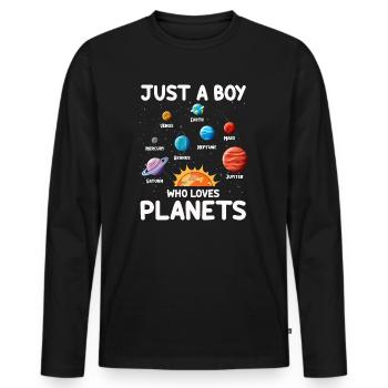 Nur ein Junge, der das Sonnensystem der Planeten liebt - Männer Premium Bio Langarmshirt - Schwarz - Vorne - Nico (187cm)