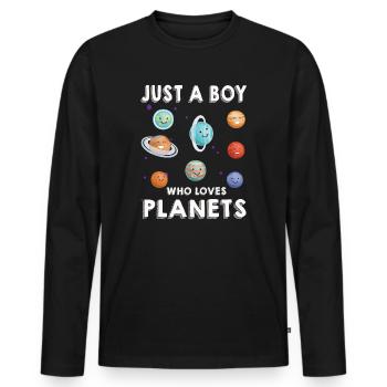 Just A Boy Who Loves Planets Solar System - Men's Premium Organic Long Sleeve Shirt - black - Front - Nico (187cm)