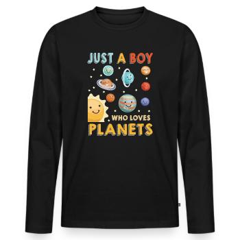 Nur ein Junge, der das Sonnensystem der Planeten liebt - Männer Premium Bio Langarmshirt - Schwarz - Vorne - Nico (187cm)