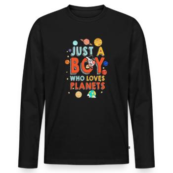 Just A Boy Who Loves Planets Solar System - Men's Premium Organic Long Sleeve Shirt - black - Front - Nico (187cm)