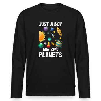 Nur ein Junge, der das Sonnensystem der Planeten liebt - Männer Premium Bio Langarmshirt - Schwarz - Vorne - Nico (187cm)