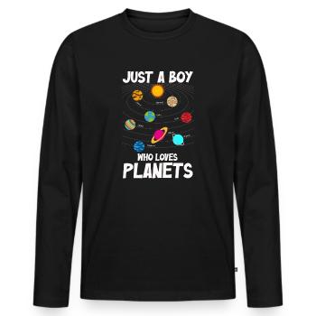 Nur ein Junge, der das Sonnensystem der Planeten liebt - Männer Premium Bio Langarmshirt - Schwarz - Vorne - Nico (187cm)