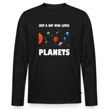 Just A Boy Who Loves Planets Solar System - Men's Premium Organic Long Sleeve Shirt - black - Front - Nico (187cm)