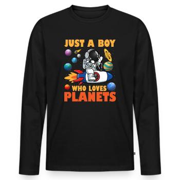 Nur ein Junge, der das Sonnensystem der Planeten liebt - Männer Premium Bio Langarmshirt - Schwarz - Vorne - Nico (187cm)