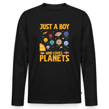 Just A Boy Who Loves Planets Solar System - Men's Premium Organic Long Sleeve Shirt - black - Front - Nico (187cm)