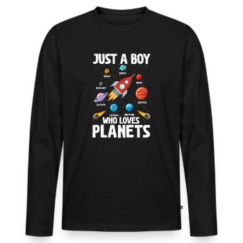 Nur ein Junge, der das Sonnensystem der Planeten liebt - Männer Premium Bio Langarmshirt - Schwarz - Vorne - Nico (187cm)