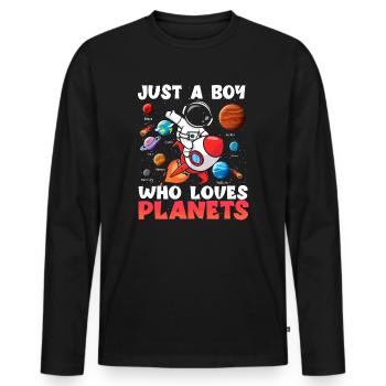 Nur ein Junge, der das Sonnensystem der Planeten liebt - Männer Premium Bio Langarmshirt - Schwarz - Vorne - Nico (187cm)