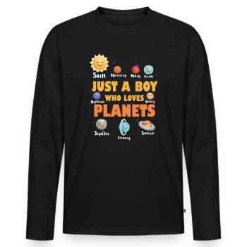 Just A Boy Who Loves Planets Solar System - Men's Premium Organic Long Sleeve Shirt - black - Front - Nico (187cm)