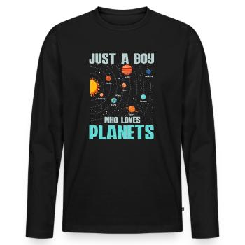 Nur ein Junge, der das Sonnensystem der Planeten liebt - Männer Premium Bio Langarmshirt - Schwarz - Vorne - Nico (187cm)