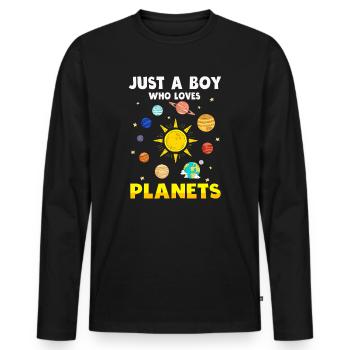 Nur ein Junge, der das Sonnensystem der Planeten liebt - Männer Premium Bio Langarmshirt - Schwarz - Vorne - Nico (187cm)