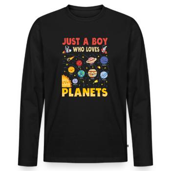 Just A Boy Who Loves Planets Solar System - Men's Premium Organic Long Sleeve Shirt - black - Front - Nico (187cm)