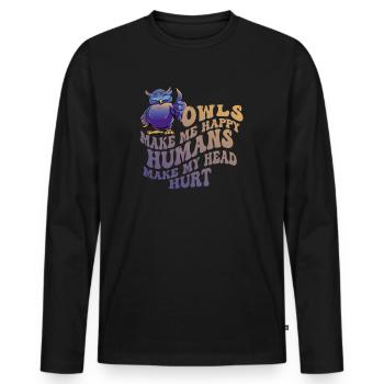 Les hiboux me rendent heureux humain me font mal à la tête - T-shirt manches longues Premium bio Homme - noir - Devant - Nico (187cm)