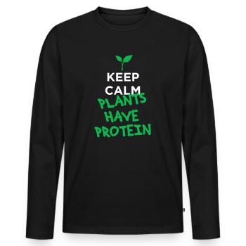 Ruhe bewahren Pflanzen haben Protein vegan - Männer Premium Bio Langarmshirt - Schwarz - Vorne - Nico (187cm)