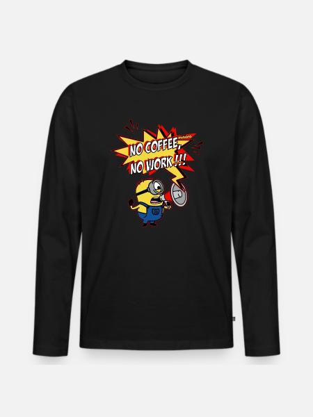 Minions Avec Mégaphone No Coffee No Work !!! - T-shirt manches longues Premium bio Homme - noir