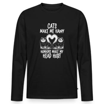 Les chats me rendent heureux humain me font mal à la tête - T-shirt manches longues Premium bio Homme - noir - Devant - Nico (187cm)