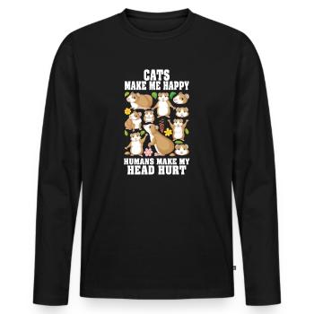 Les chats me rendent heureux humain me font mal à la tête - T-shirt manches longues Premium bio Homme - noir - Devant - Nico (187cm)