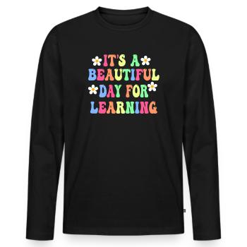 Es ist ein schöner Tag zum Lernen - Männer Premium Bio Langarmshirt - Schwarz - Vorne - Nico (187cm)