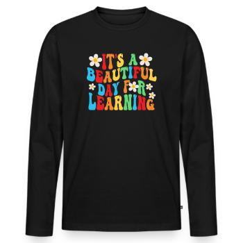 Es ist ein schöner Tag zum Lernen - Männer Premium Bio Langarmshirt - Schwarz - Vorne - Nico (187cm)