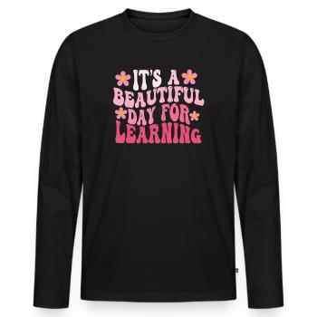 Es ist ein schöner Tag zum Lernen - Männer Premium Bio Langarmshirt - Schwarz - Vorne - Nico (187cm)