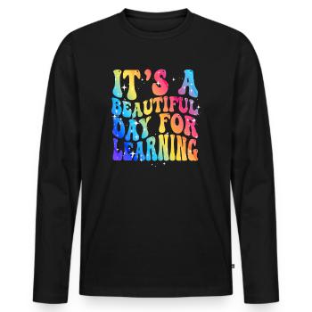 Es ist ein schöner Tag zum Lernen - Männer Premium Bio Langarmshirt - Schwarz - Vorne - Nico (187cm)