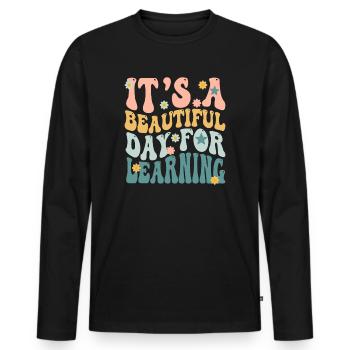 Es ist ein schöner Tag zum Lernen - Männer Premium Bio Langarmshirt - Schwarz - Vorne - Nico (187cm)