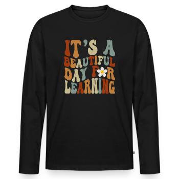 Es ist ein schöner Tag zum Lernen - Männer Premium Bio Langarmshirt - Schwarz - Vorne - Nico (187cm)
