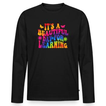 Es ist ein schöner Tag zum Lernen - Männer Premium Bio Langarmshirt - Schwarz - Vorne - Nico (187cm)