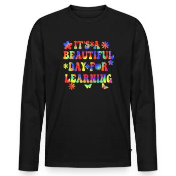 Es ist ein schöner Tag zum Lernen - Männer Premium Bio Langarmshirt - Schwarz - Vorne - Nico (187cm)