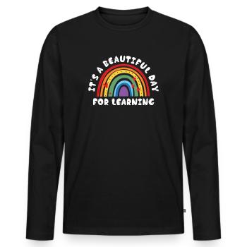 Es ist ein schöner Tag zum Lernen - Männer Premium Bio Langarmshirt - Schwarz - Vorne - Nico (187cm)