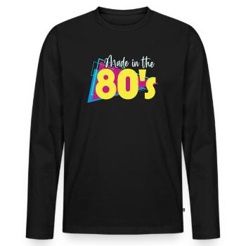 80er Die Musik der 80er - Männer Premium Bio Langarmshirt - Schwarz - Vorne - Nico (187cm)