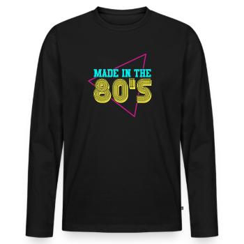 80er Die Musik der 80er - Männer Premium Bio Langarmshirt - Schwarz - Vorne - Nico (187cm)
