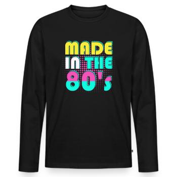 80er Die Musik der 80er - Männer Premium Bio Langarmshirt - Schwarz - Vorne - Nico (187cm)