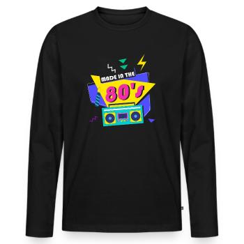 80er Die Musik der 80er - Männer Premium Bio Langarmshirt - Schwarz - Vorne - Nico (187cm)