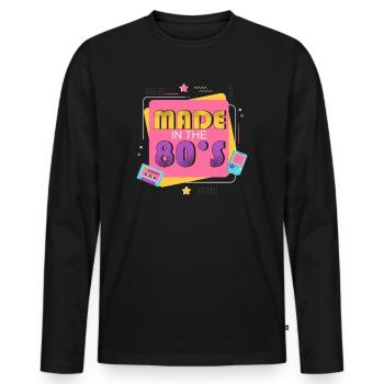 80er Die Musik der 80er - Männer Premium Bio Langarmshirt - Schwarz - Vorne - Nico (187cm)