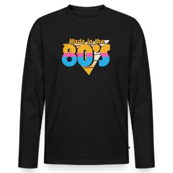 80er Die Musik der 80er - Männer Premium Bio Langarmshirt - Schwarz - Vorne - Nico (187cm)