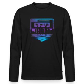 80's Cassette Tape 1990s Pencil Winding Cassette - Men's Premium Organic Long Sleeve Shirt - black - Front - Nico (187cm)