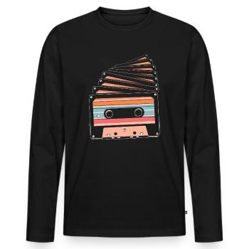 80's Cassette Tape 1990s Pencil Winding Cassette - Men's Premium Organic Long Sleeve Shirt - black - Front - Nico (187cm)