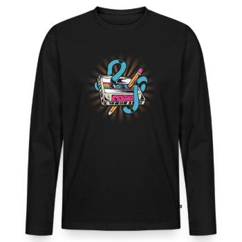 80's Cassette Tape 1990s Pencil Winding Cassette - Men's Premium Organic Long Sleeve Shirt - black - Front - Nico (187cm)