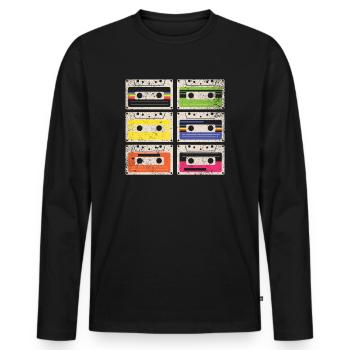 80's Cassette Tape 1990s Pencil Winding Cassette - Men's Premium Organic Long Sleeve Shirt - black - Front - Nico (187cm)