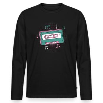 80's Cassette Tape 1990s Pencil Winding Cassette - Men's Premium Organic Long Sleeve Shirt - black - Front - Nico (187cm)