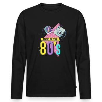 80er Die Musik der 80er - Männer Premium Bio Langarmshirt - Schwarz - Vorne - Nico (187cm)