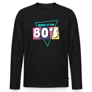 80er Die Musik der 80er - Männer Premium Bio Langarmshirt - Schwarz - Vorne - Nico (187cm)