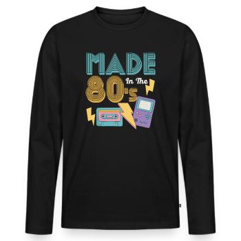 80er Die Musik der 80er - Männer Premium Bio Langarmshirt - Schwarz - Vorne - Nico (187cm)